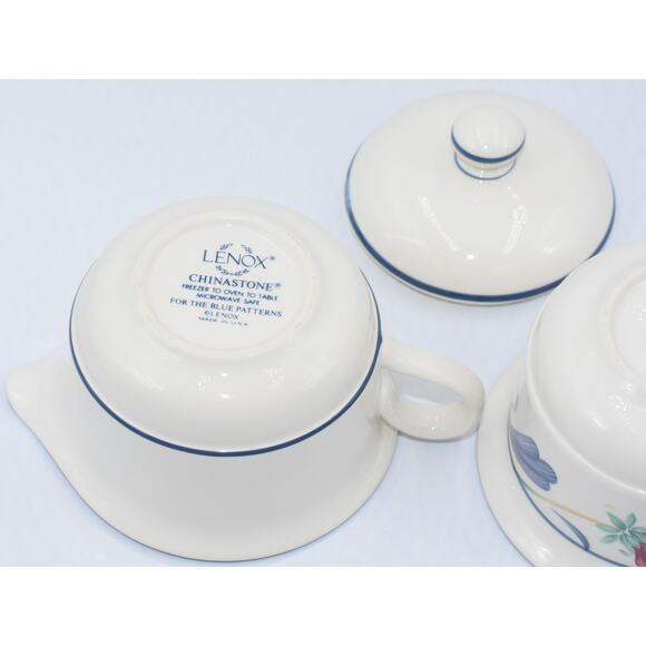 Y2K Poppies On Blue by LENOX Chinastone Creamer & Sugar Bowl w/Lid - Picture 9 of 11